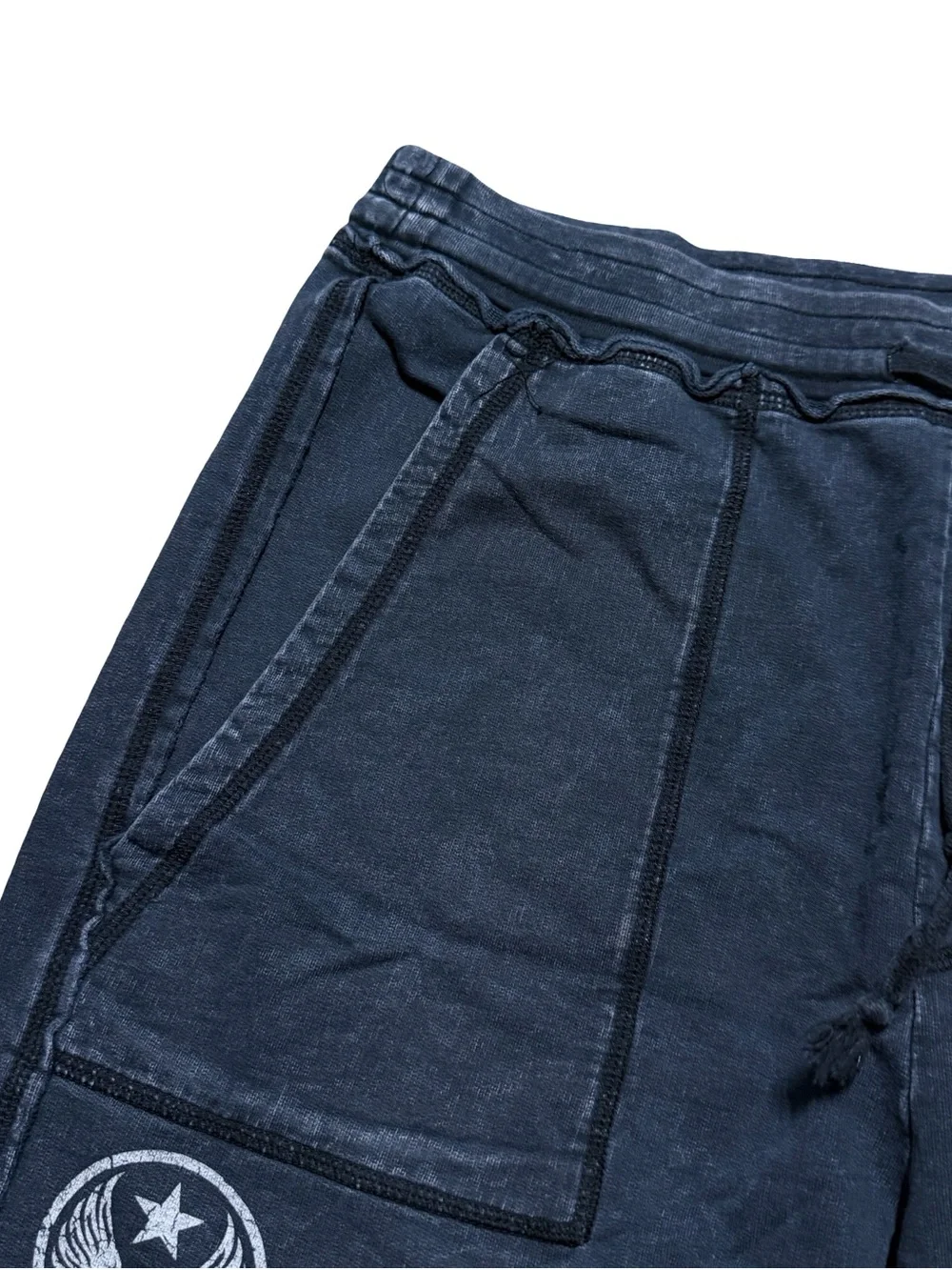 Mens Y2K Affliction Cross Stone Wash Grunge Style Sweat Grey Shorts Size L